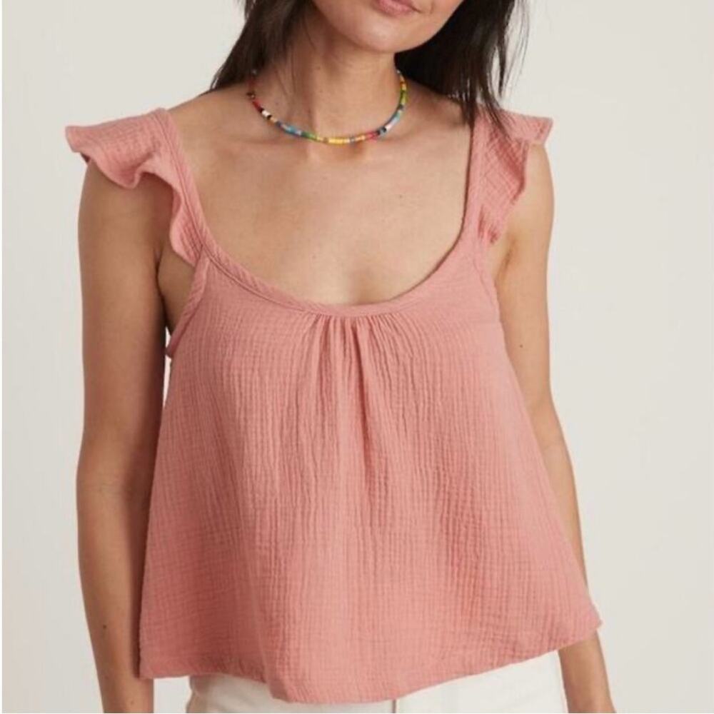 Marine Layer 100% Cotton Jude Flutter Sleeve Tank in Rosette Pink Women's XS $78